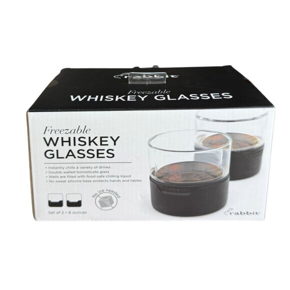 Rabbit Freezable‎ 8 oz Whiskey Glasses Set 2 Double-Walled Glass Silicone Base - Picture 1 of 9